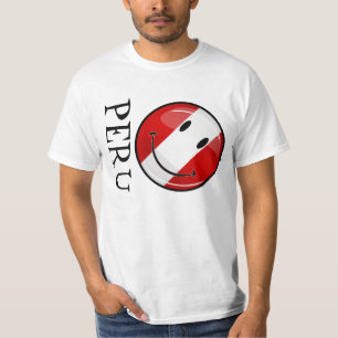 Glossy Round Smiling Peruvian Flag T-Shirt