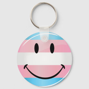 Glossy Round Smiling Transgender Flag Keychain
