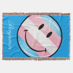 Glossy Round Smiling Transgender Flag Throw Blanket