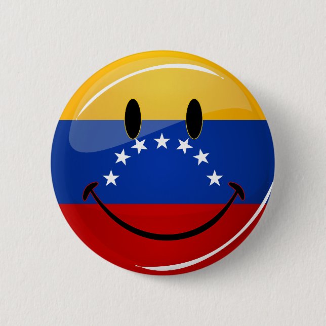 Glossy Round Smiling Venezuelan Flag 2 Inch Round Button (Front)