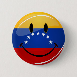 Glossy Round Smiling Venezuelan Flag 2 Inch Round Button