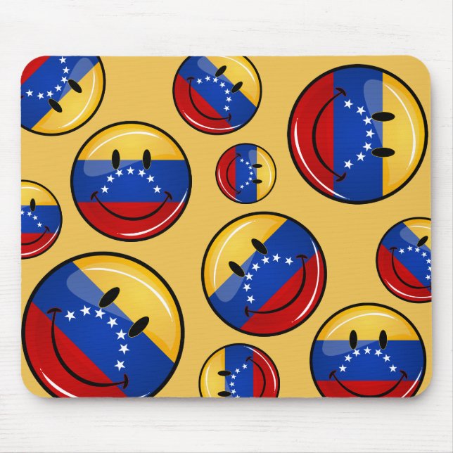 Glossy Round Smiling Venezuelan Flag Mouse Pad (Front)