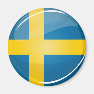 Glossy Round Swedish Flag Magnet