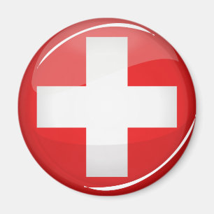 Glossy Round Swiss Flag Magnet