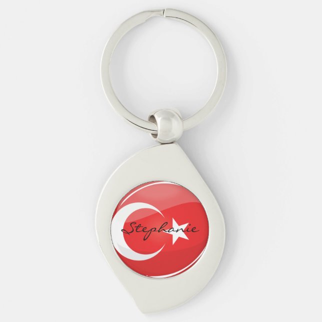 Glossy Round Turkish Flag Keychain (Front)