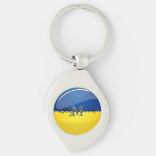 Glossy Round Ukrainian Flag Keychain