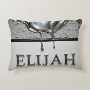 Glossy Silver Chrome Drip Custom Name Modern Glam Accent Pillow