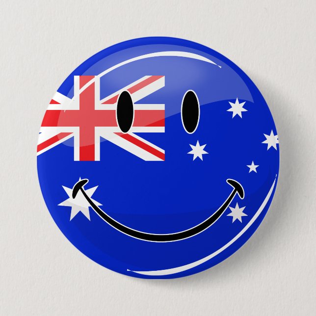 Glossy Smiling Australian Flag 3 Inch Round Button (Front)