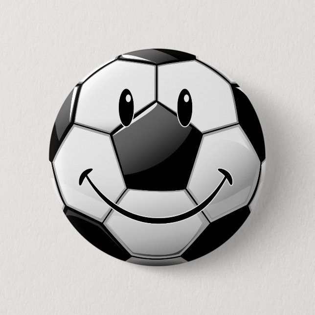 Glossy Smiling Toon Soccer Ball 2 Inch Round Button (Front)