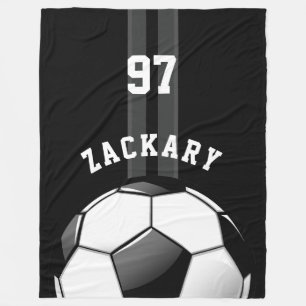 Glossy Soccer Ball Black Fleece Blanket
