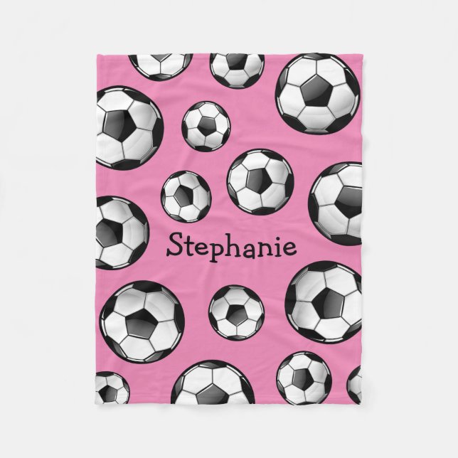 Glossy Soccer Ball Pink Fleece Blanket (Front)