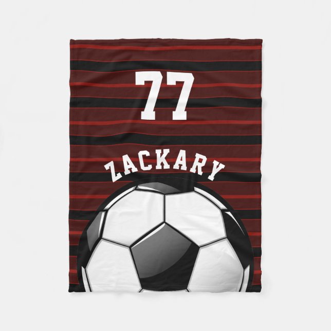 Glossy Soccer Ball Red Fleece Blanket (Front)