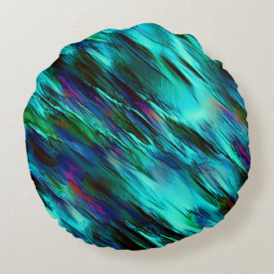Glossy stained from cyan to blue, and red spots round pillow