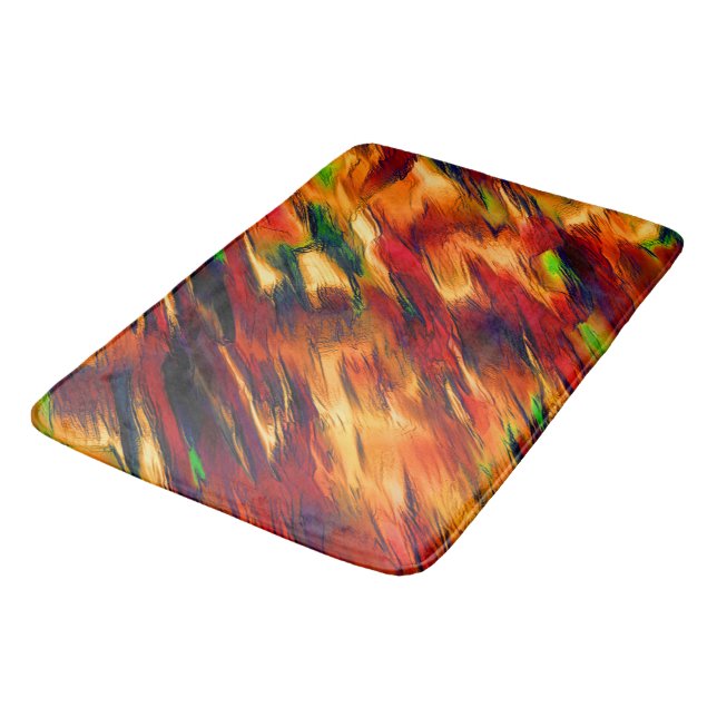 Glossy stained from red to orange, a little green bath mat (Angled)