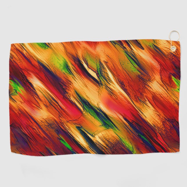 Glossy stained from red to orange, a little green golf towel (Horizontal)