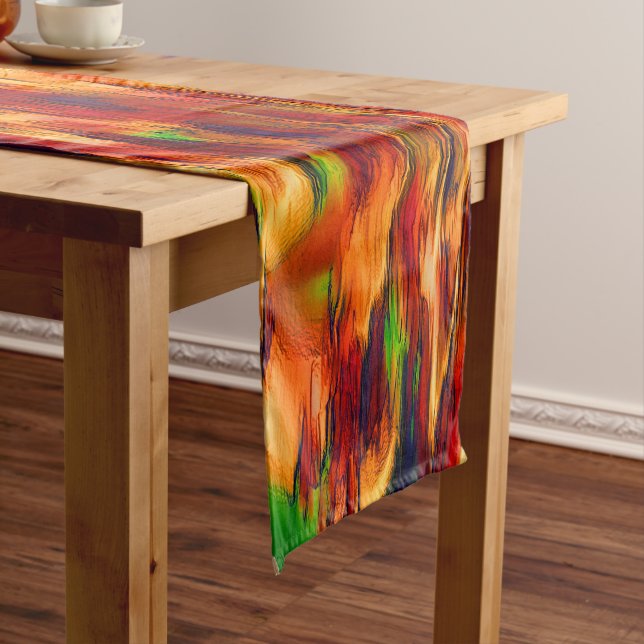 Glossy stained from red to orange, a little green  short table runner (In Situ)