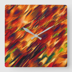 Glossy stained from red to orange, a little green  square wall clock