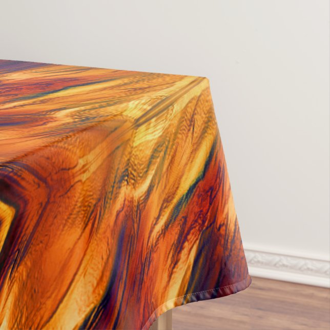 Glossy stained from red to orange, a little green tablecloth (In Situ)