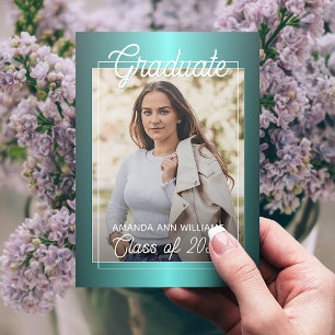 Glossy Teal Blue Green Graduation Announcement Postcard