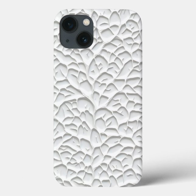 Glossy White iPhone Case with Textured Branch (Back)