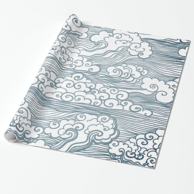 Glossy Wrapping Paper, 30" x 6' JAPANESE CLOUDS Paper (Unrolled)