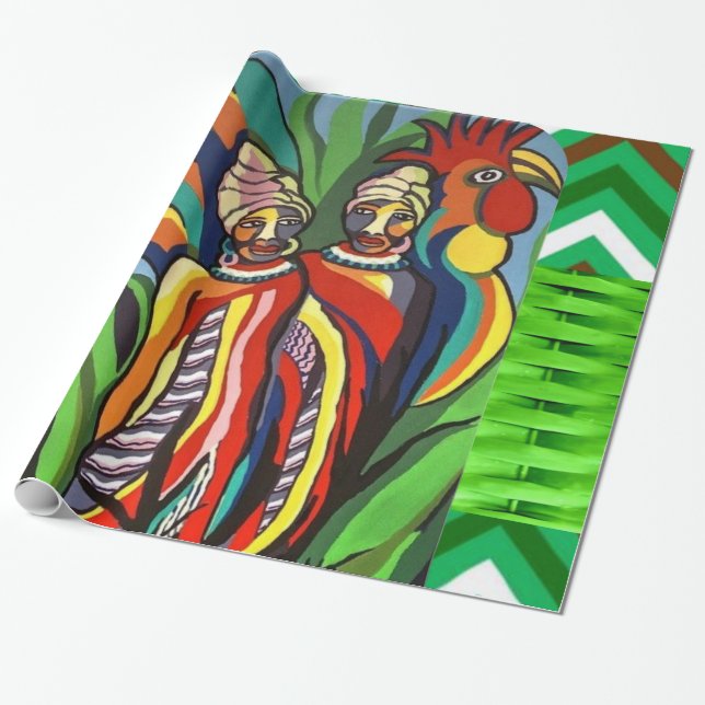 Glossy Wrapping Paper, African Women Parrot Wrapping Paper (Unrolled)