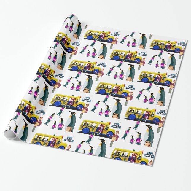 Glossy Wrapping Paper, Back to School Penguin Bus Paper (Unrolled)