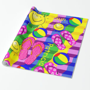 Glossy Wrapping Paper, Beach Ball Sun Flip Flops Wrapping Paper
