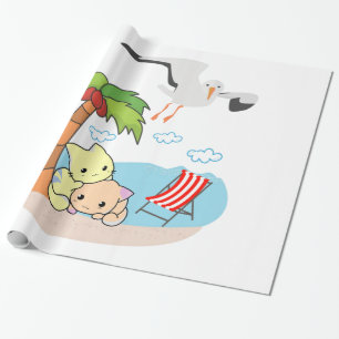 Glossy Wrapping Paper, Beach Cats Birds Paper