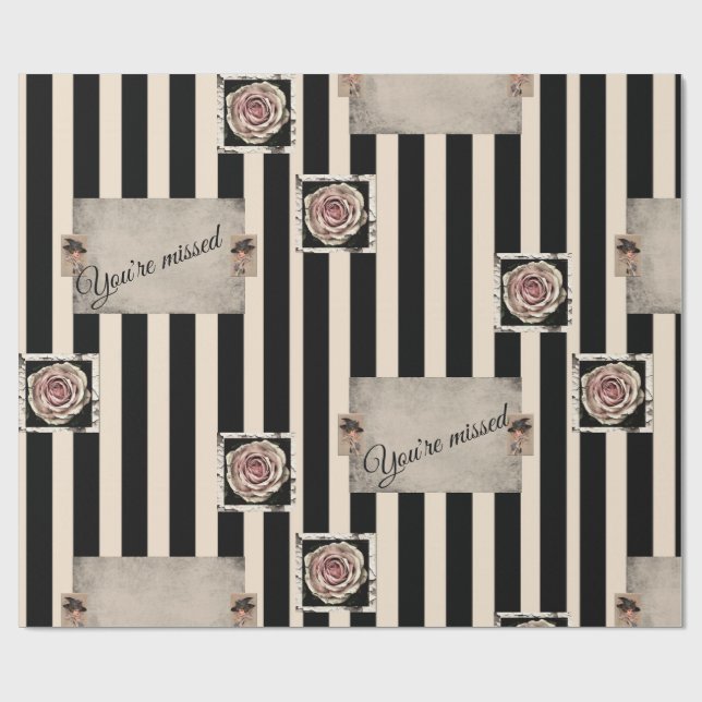 Glossy Wrapping Paper Beige Stripe You're Missed (Flat)