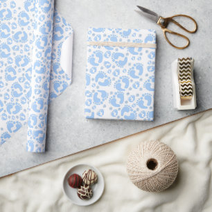 Glossy Wrapping Paper Blue Baby Feet Boy Elephant