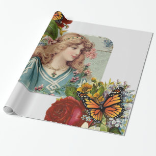 Glossy Wrapping Paper, Butterfly Floral Victorian Paper