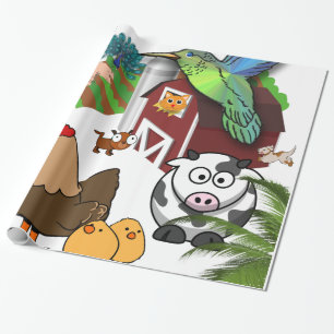 Glossy Wrapping Paper, Chicken Birds Cows Paper