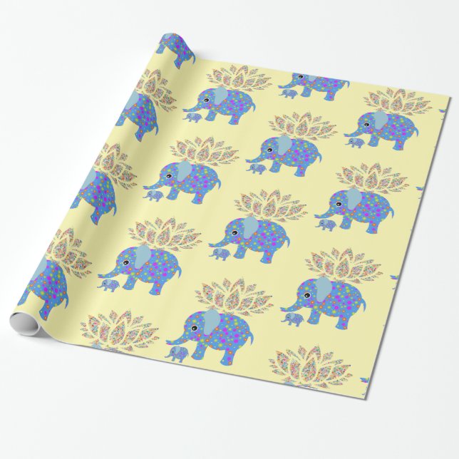 Glossy Wrapping Paper, Colourful Elephant Paper (Unrolled)