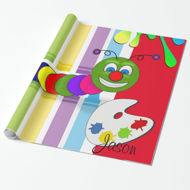 Glossy Wrapping Paper, Colourful Worm Wrapping Paper (Unrolled)