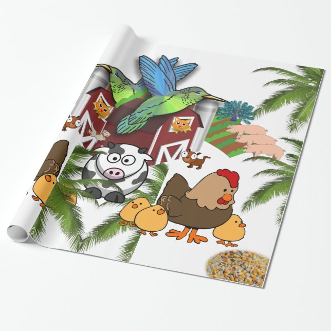 Glossy Wrapping Paper, Cow Pig Cat Farmhouse Paper (Unrolled)