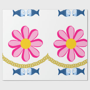 Glossy Wrapping Paper, Floral Gold Chain Fish Wrapping Paper