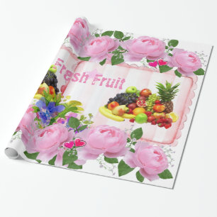 Glossy Wrapping Paper, Fruit Pink Roses Floral Paper