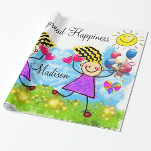 Glossy Wrapping Paper, Girl Balloons Happy Hearts Paper