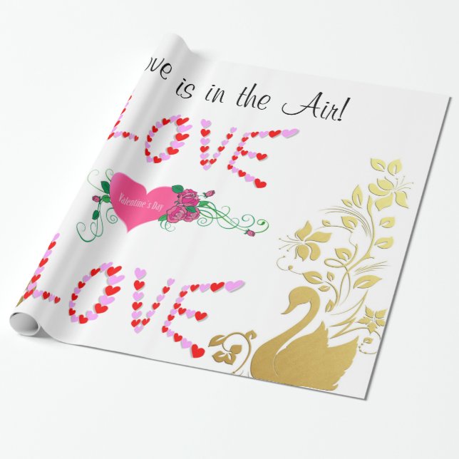 Glossy Wrapping Paper, Gold Swan Love is Air Wrapping Paper (Unrolled)