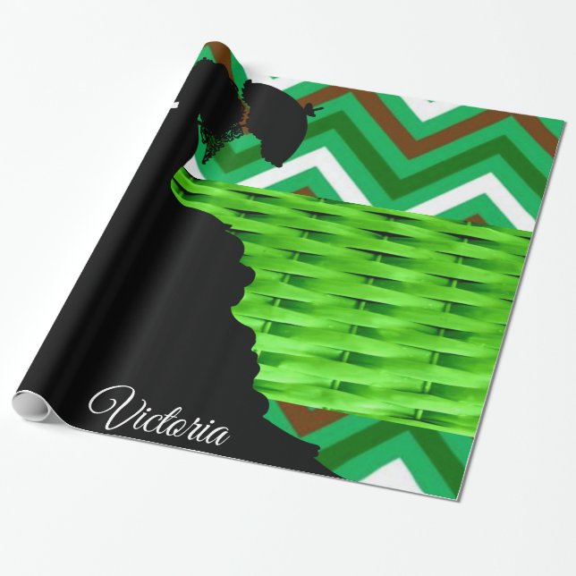 Glossy Wrapping Paper, Green Stripe Victorian Wrapping Paper (Unrolled)