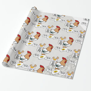 Glossy Wrapping Paper, Grey Silver Chickens Eggs Wrapping Paper