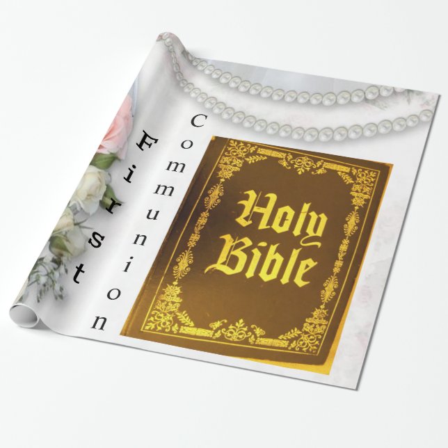 Glossy Wrapping Paper, Holy Bible First Communion Wrapping Paper (Unrolled)