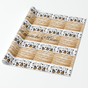 Glossy Wrapping Paper, Music Notes Guitar Wrapping Paper