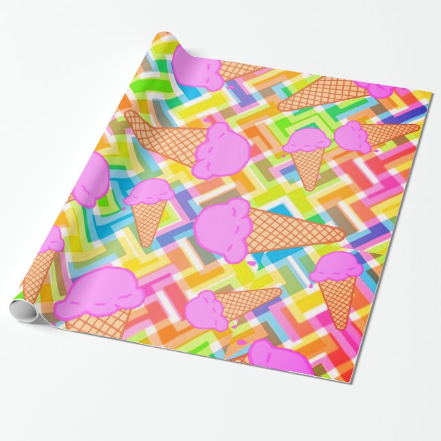 Glossy Wrapping Paper, Pastel Chevron Ice Cream Paper (Unrolled)