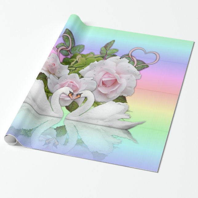 Glossy Wrapping Paper, Pastel White Swan Paper (Unrolled)