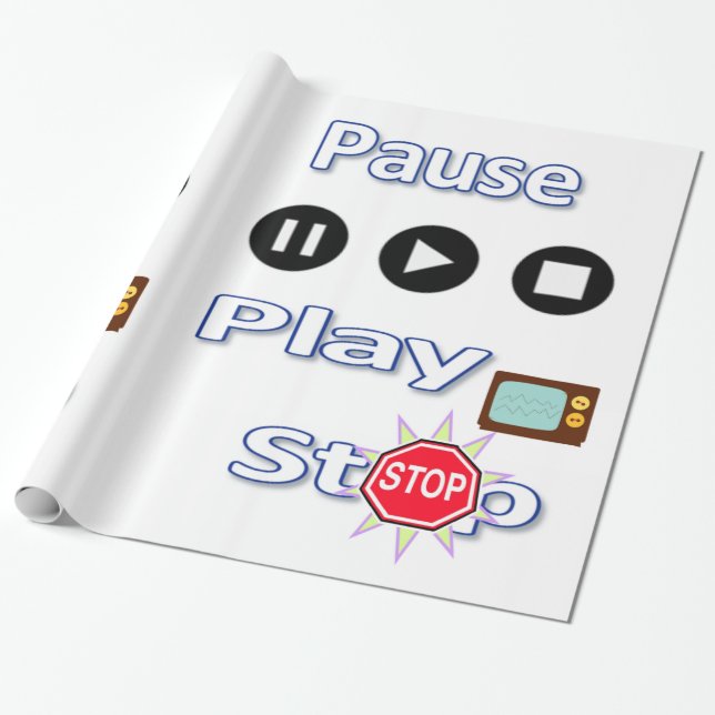 Glossy Wrapping Paper Pause, Play Stop (Unrolled)