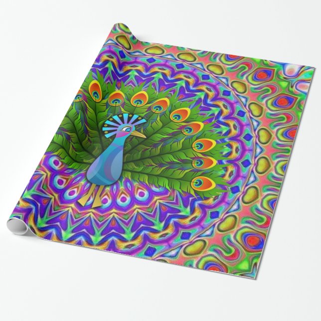 Glossy Wrapping Paper, Peacock Paper (Unrolled)
