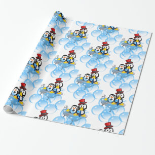 Glossy Wrapping Paper, Penguin Bubble Bath Tub Paper