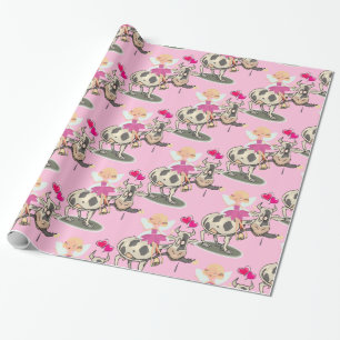 Glossy Wrapping Paper, Pink Fairy Cows Hearts Paper